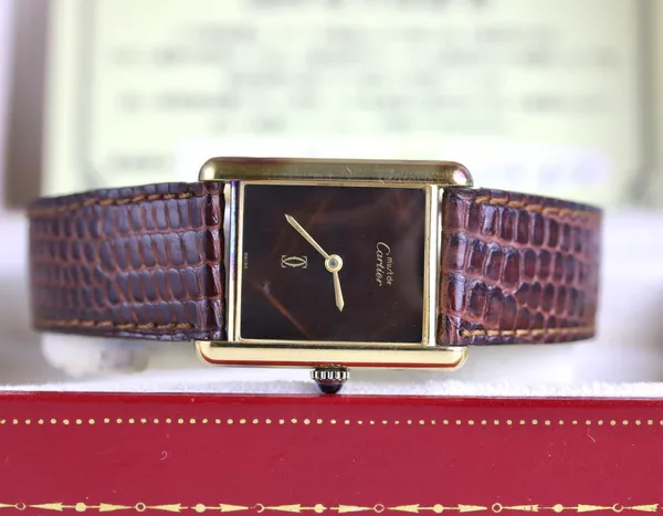 Cartier Must de Tank Vermeil Wood Dial with Box & Papers